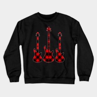 Red Black Plaid Matching Christmas Pattern Bass Player Crewneck Sweatshirt